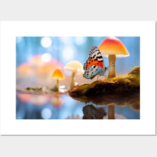 Butterfly Mushroom Nature Serene Calm Posters and Art